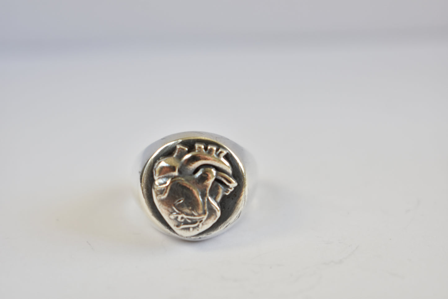 Sterling Silver Anatomical Heart Signet Ring- Round- Classic