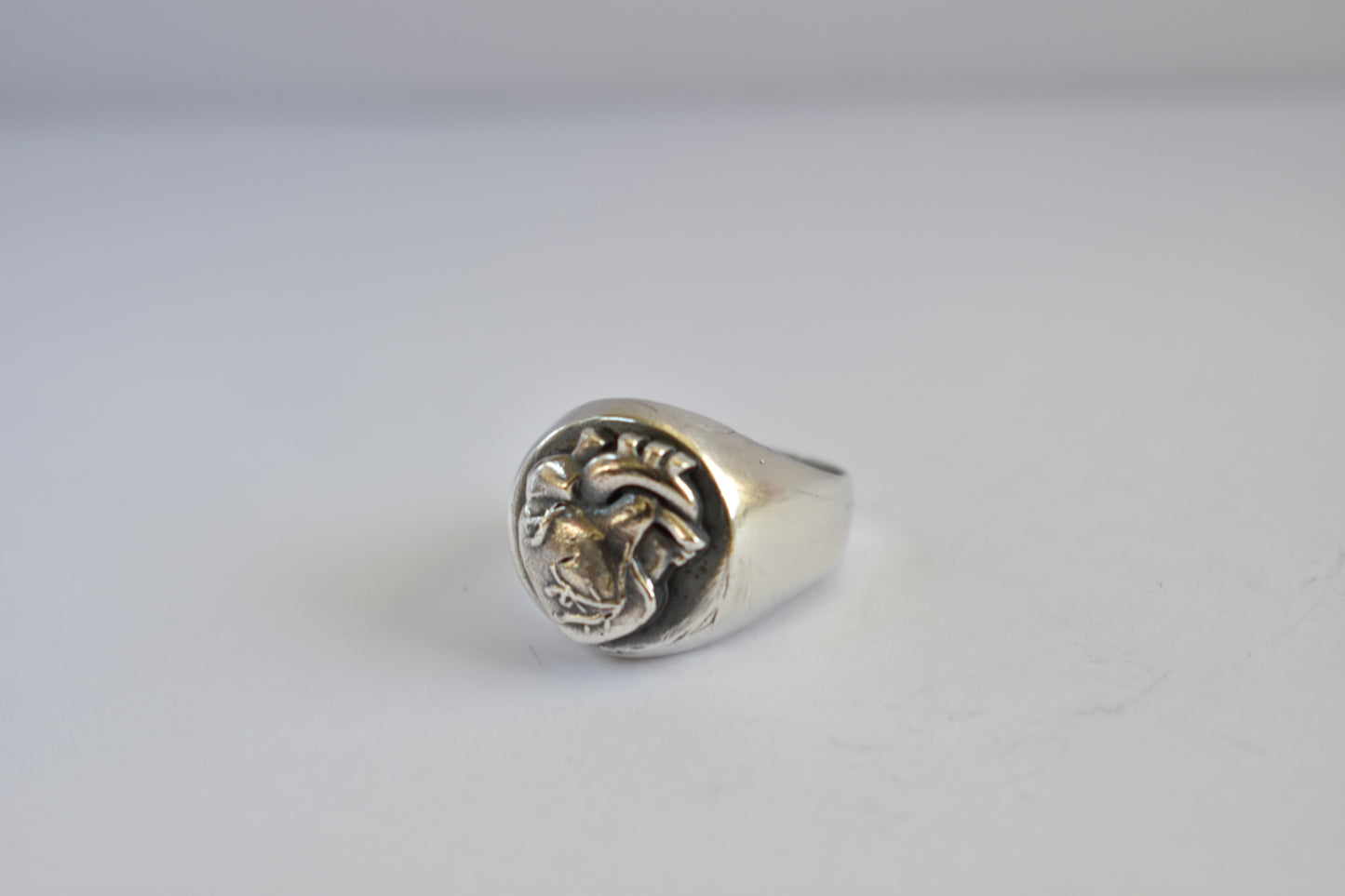 Sterling Silver Anatomical Heart Signet Ring- Round- Classic
